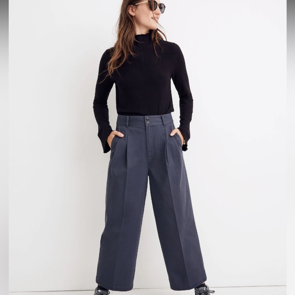 Madewell Navy Blue Pleated Wide-Leg Trouser Pants Women’s Size 6